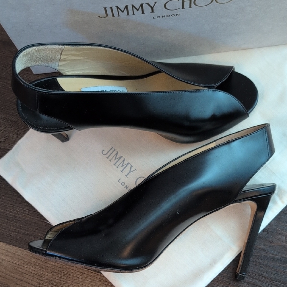 Jimmy Choo Black Peep Toe Heels - Picture 2 of 3